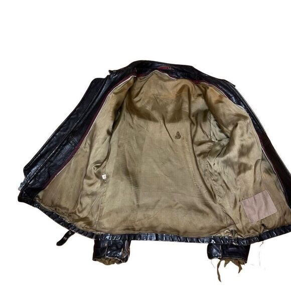 Vintage 60s Schott NYC Leather Cafe Racer Jacket Brown Distressed Size 42 - Picture 15 of 16